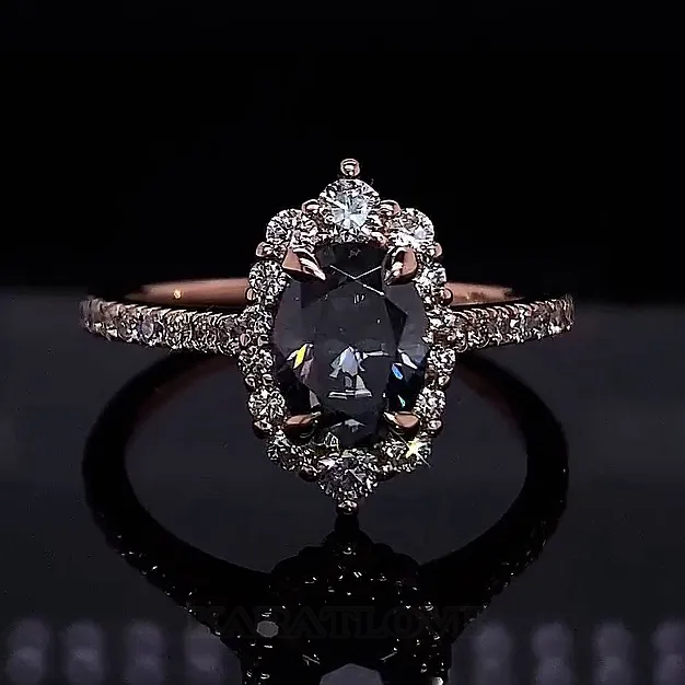 Oval Cut Fancy Black Rose Gold Halo Engagement Ring in 925 Sterling Silver Oval Cut Fancy Black Rose Gold Halo Engagement Ring in 925 Sterling Silver