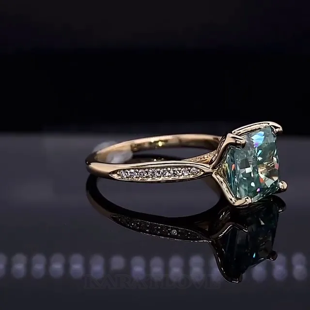 Emerald Green Princess Cut Yellow Gold Engagement Ring in 925 Sterling Silver
