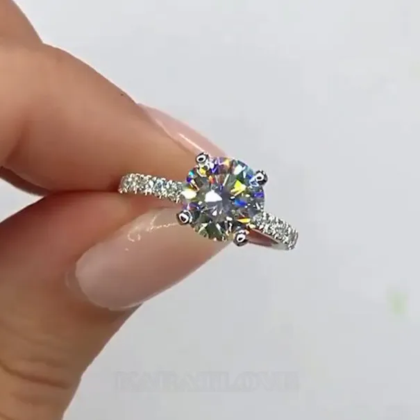 Round Cut Diamond White Engagement Ring in 925 Sterling Silver