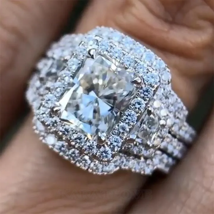 Radiant Cut White Sapphire 3-Piece Bridal Sets in 925 Sterling Silver