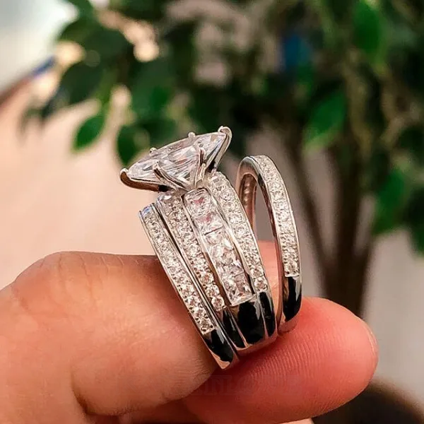 Marquise Cut Diamond White 925 Sterling Silver 3-Piece Bridal Sets