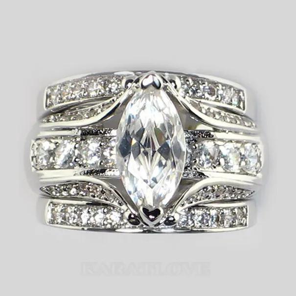 Marquise Cut Diamond White 3-piece Bridal Sets in 925 Sterling Silver