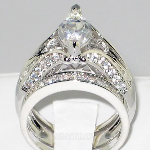Marquise Cut Diamond White 3-piece Bridal Sets in 925 Sterling Silver