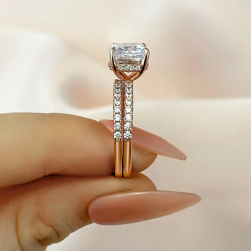 Cushion Cut Diamond White Sterling Silver Halo Ring Set