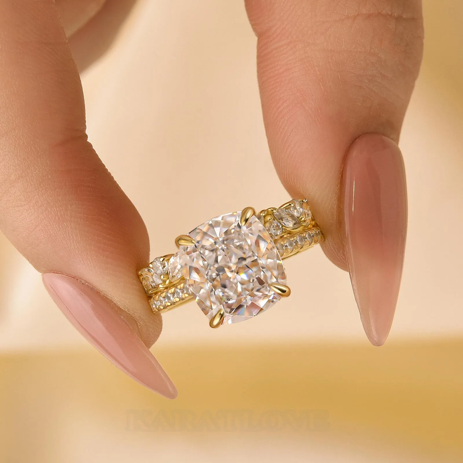 Cushion Cut Diamond White Sterling Silver Halo Ring Set