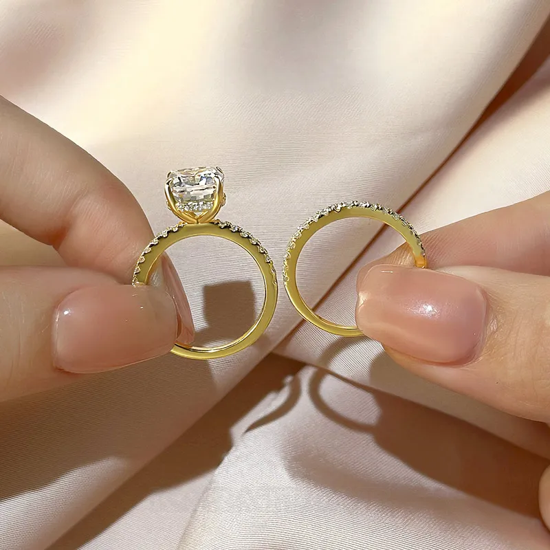 Cushion Cut Diamond White Sterling Silver Halo Ring Set