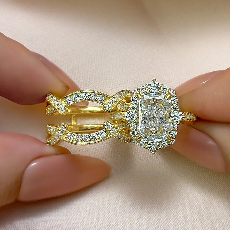 Radiant Cut Diamond White Sterling Silver Insert Halo Ring Set