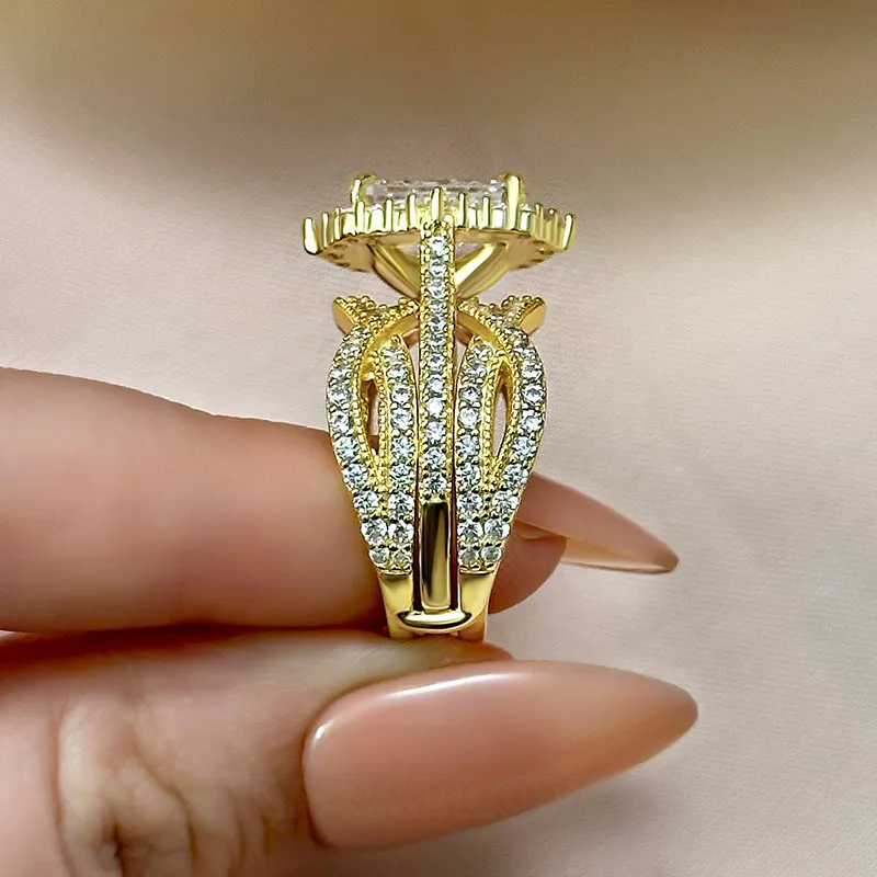 Radiant Cut Diamond White Sterling Silver Insert Halo Ring Set