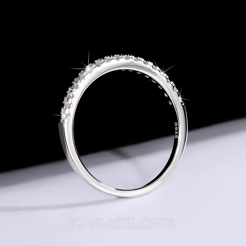 Round Cut Moissanite Diamond White 925 Sterling Silver Wedding Band