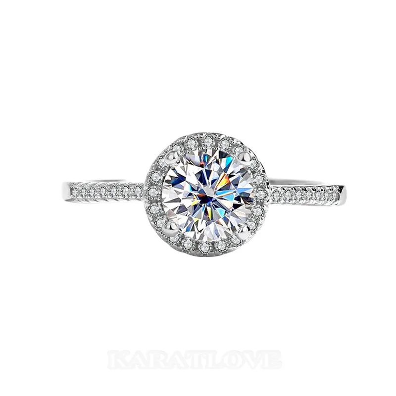 Round Cut Moissanite Diamond White 925 Sterling Silver Halo Engagement Ring