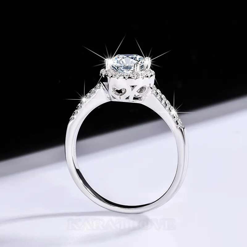 Round Cut Moissanite Diamond White 925 Sterling Silver Halo Engagement Ring