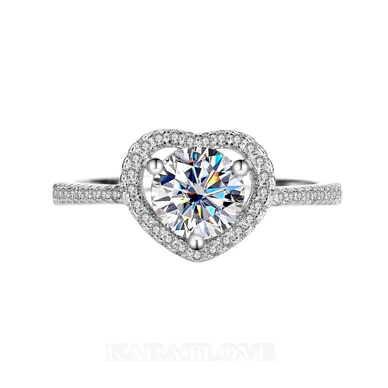 Round Cut Moissanite Diamond White 925 Sterling Silver Halo Engagement Ring