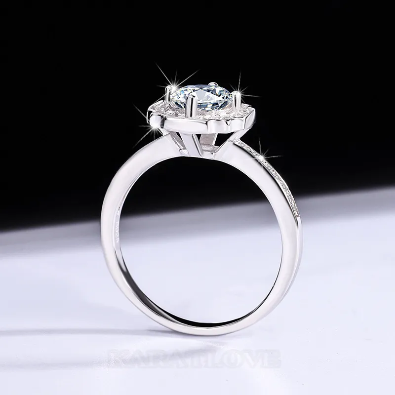 Round Cut Moissanite Diamond White 925 Sterling Silver Halo Engagement Ring