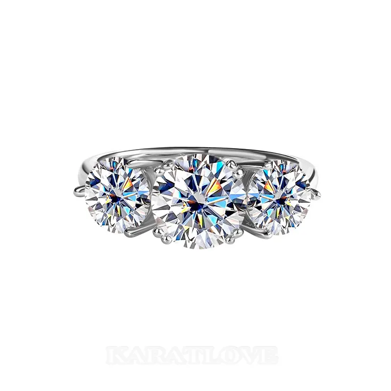 Round Cut Moissanite Diamond White 925 Sterling Silver 3-Stone Engagement Ring