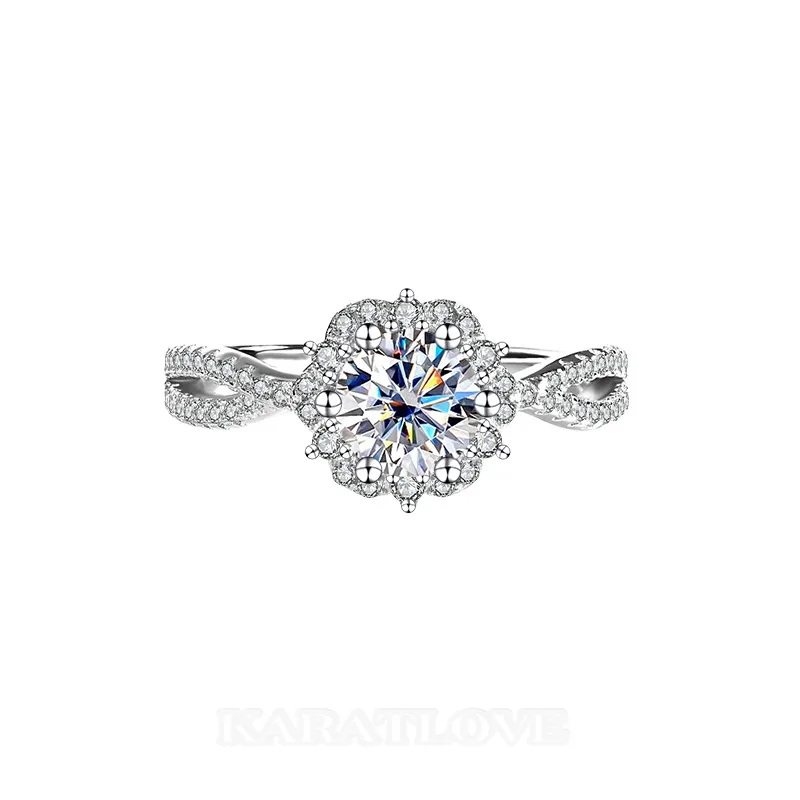 Round Cut Moissanite Diamond White 925 Sterling Silver Halo Engagement Ring