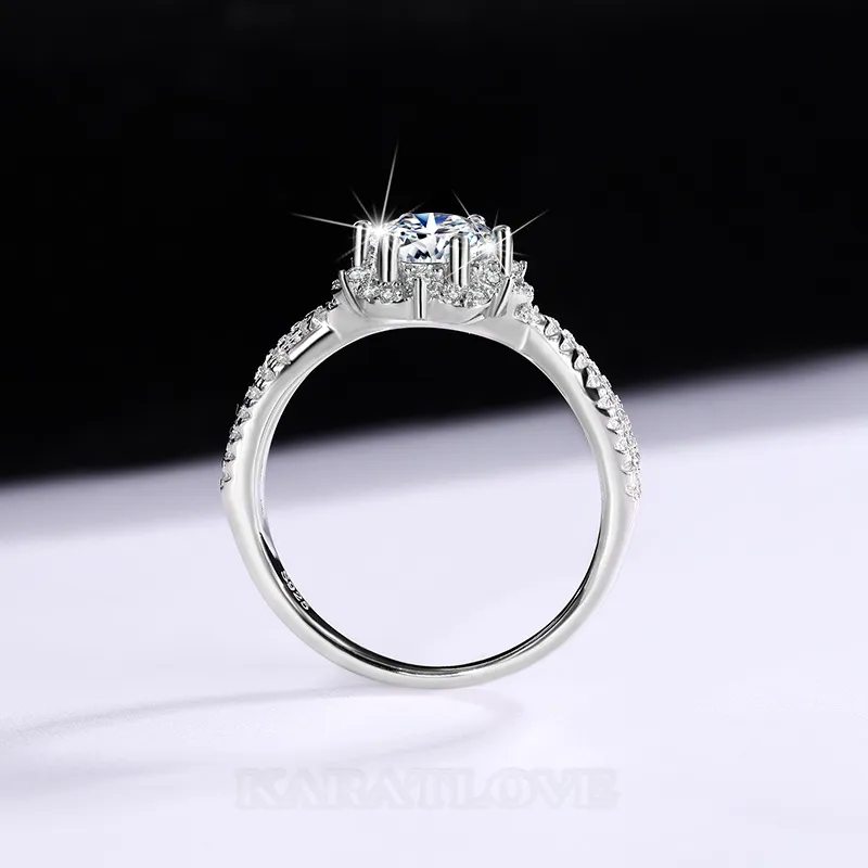 Round Cut Moissanite Diamond White 925 Sterling Silver Halo Engagement Ring