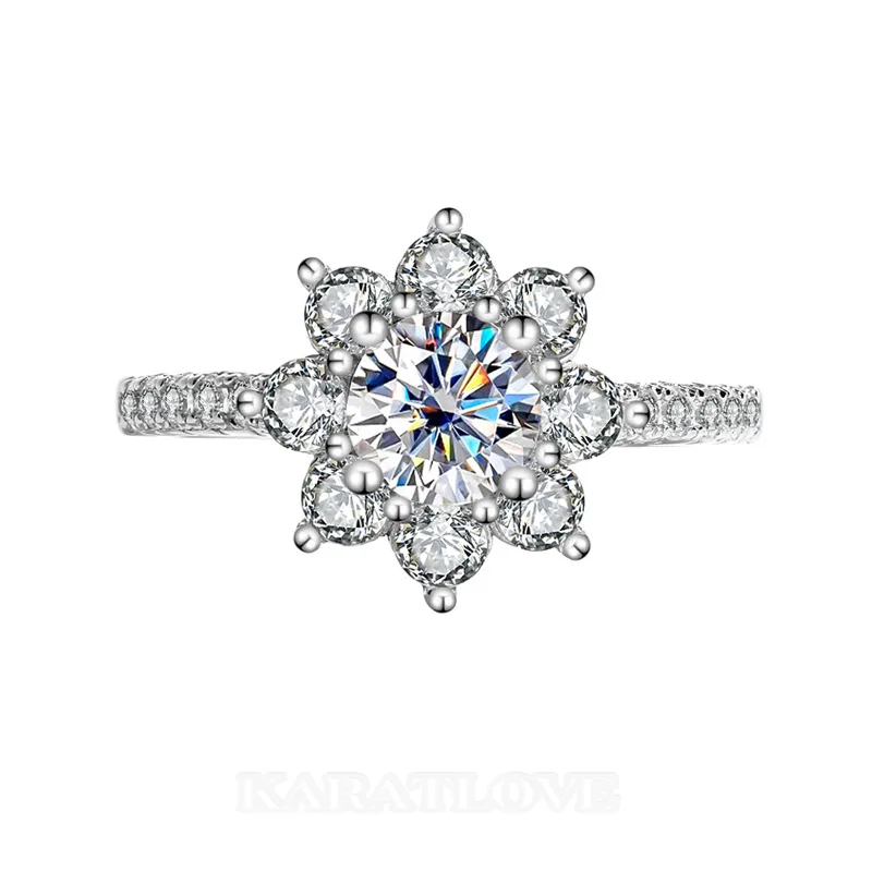 Round Cut Moissanite Diamond White 925 Sterling Silver Halo Engagement Ring