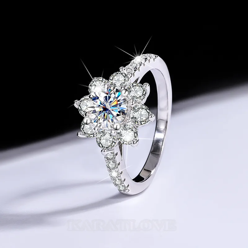 Round Cut Moissanite Diamond White 925 Sterling Silver Halo Engagement Ring