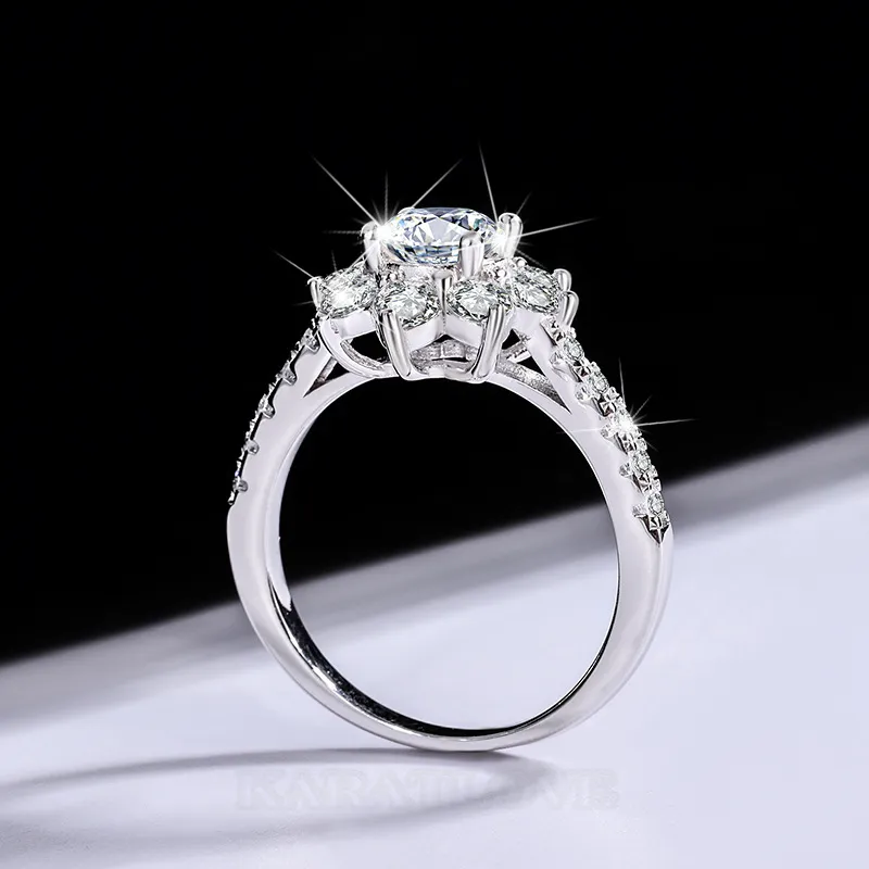 Round Cut Moissanite Diamond White 925 Sterling Silver Halo Engagement Ring