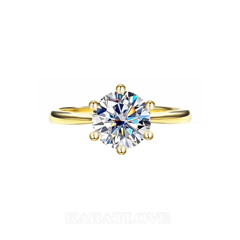 Round Cut Moissanite Diamond White Yellow Gold 925 Sterling Silver Solitaire Engagement Ring