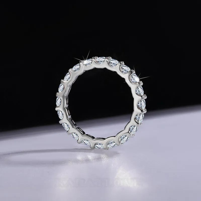 Round Cut Moissanite Diamond White 925 Sterling Silver Wedding Band