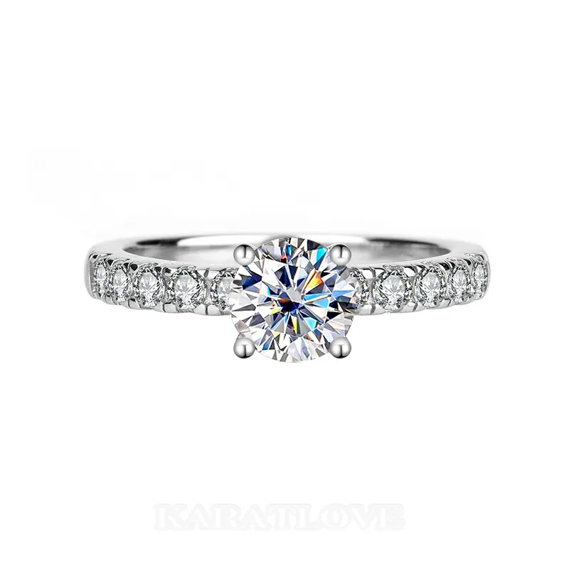 Round Cut Moissanite Diamond White 925 Sterling Silver Classic Engagement Ring