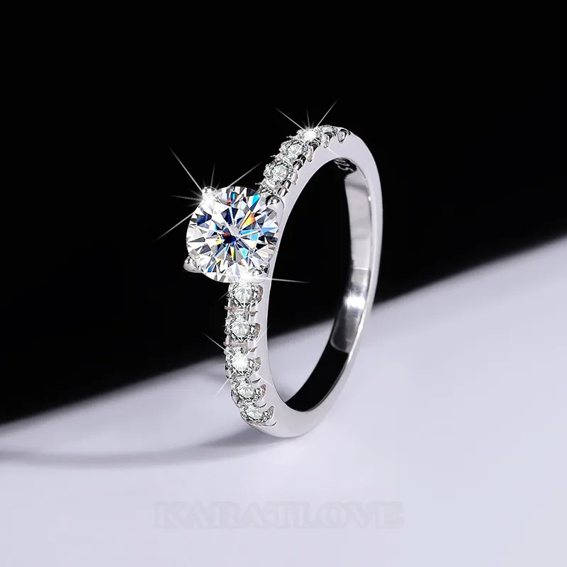Round Cut Moissanite Diamond White 925 Sterling Silver Classic Engagement Ring