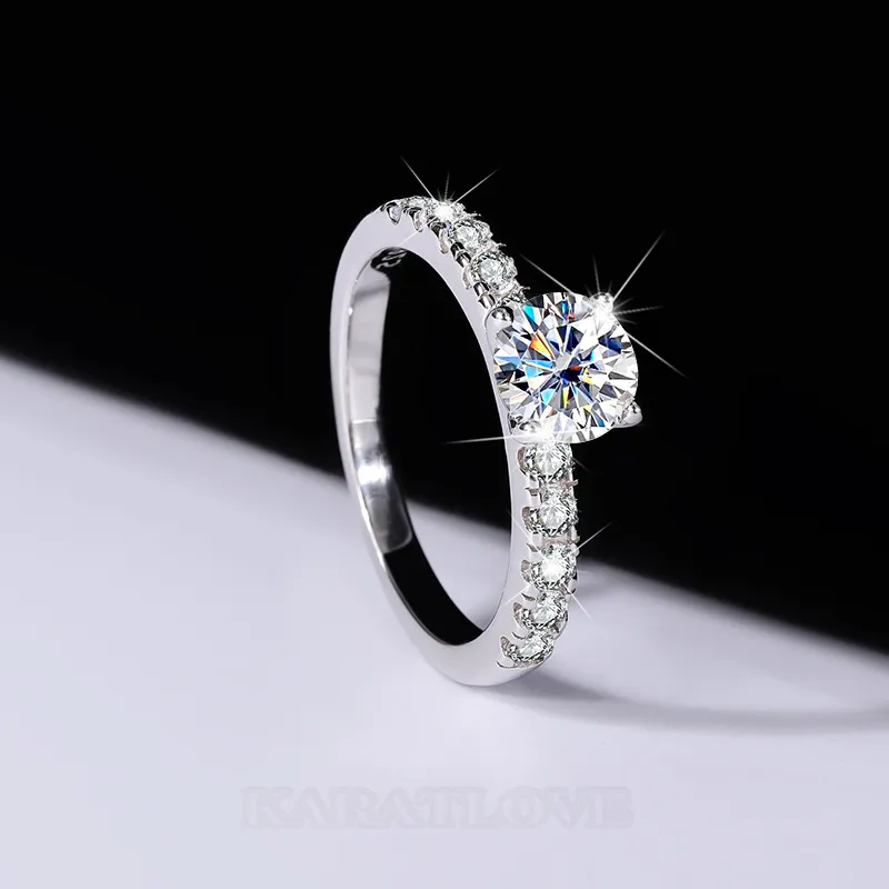 Round Cut Moissanite Diamond White 925 Sterling Silver Classic Engagement Ring