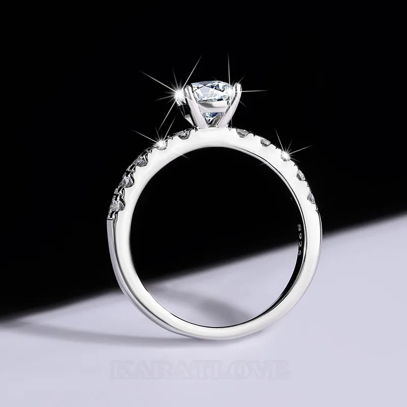 Round Cut Moissanite Diamond White 925 Sterling Silver Classic Engagement Ring