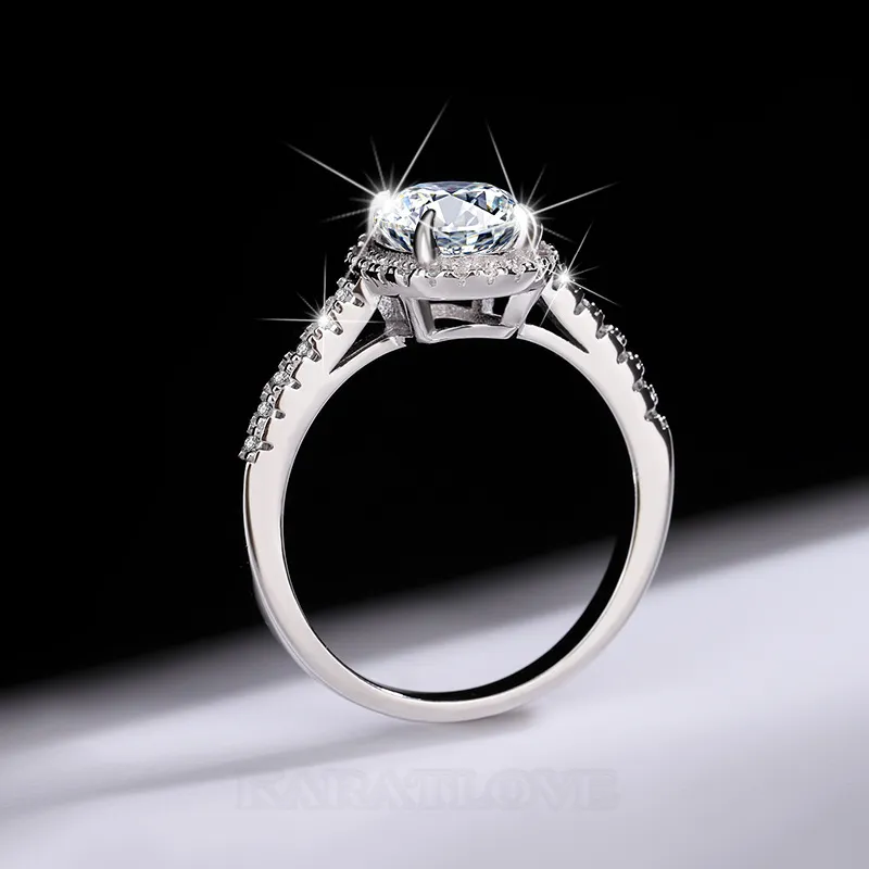 Oval Cut Moissanite Diamond White 925 Sterling Silver Halo Engagement Ring