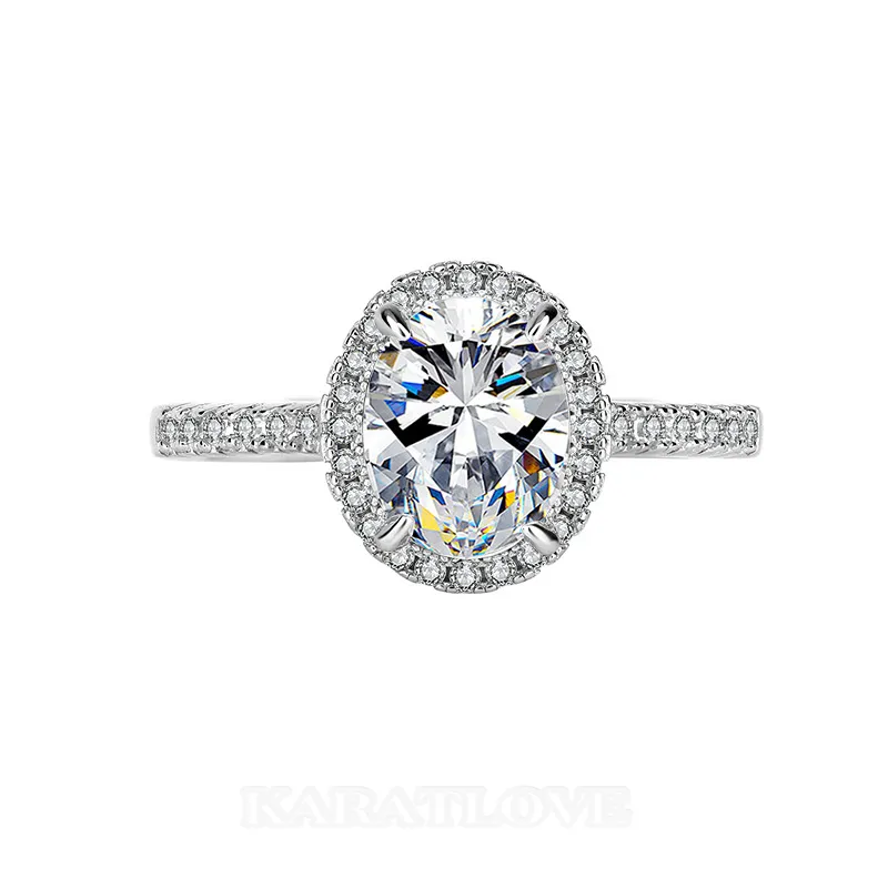 Oval Cut Moissanite Diamond White 925 Sterling Silver Halo Engagement Ring
