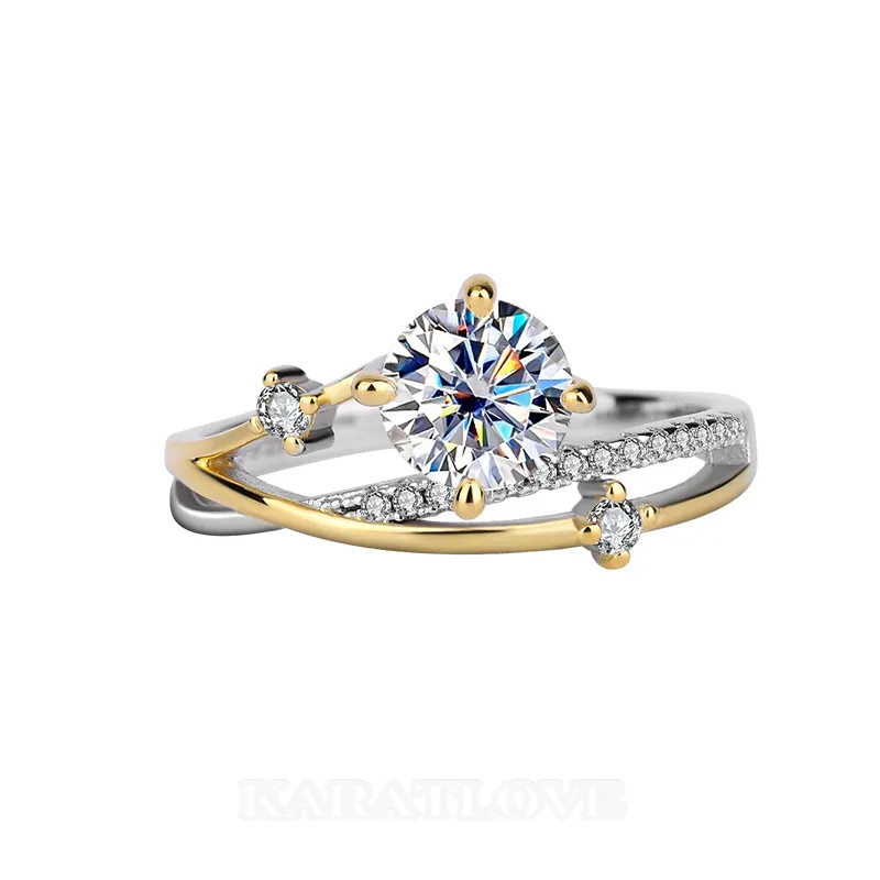 Round Cut Moissanite Diamond White 925 Sterling Silver Art Deco Engagement Ring
