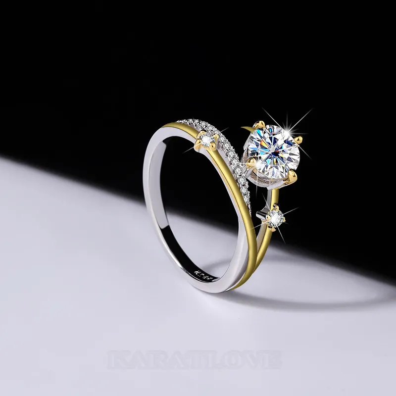Round Cut Moissanite Diamond White 925 Sterling Silver Art Deco Engagement Ring