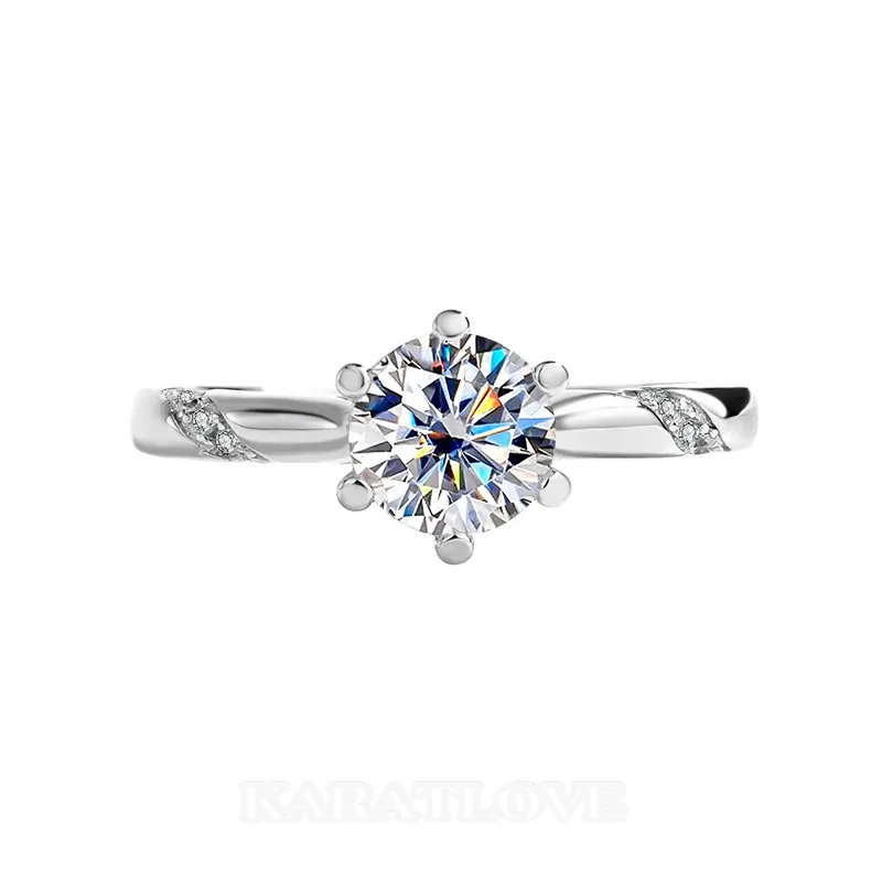 Round Cut Moissanite Diamond White 925 Sterling Silver Classic Engagement Ring