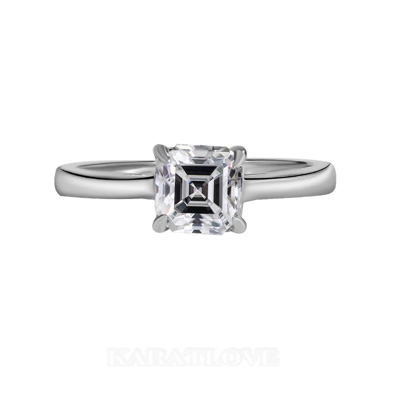 Asscher Cut Moissanite Diamond White 925 Sterling Silver Solitaire Engagement Ring