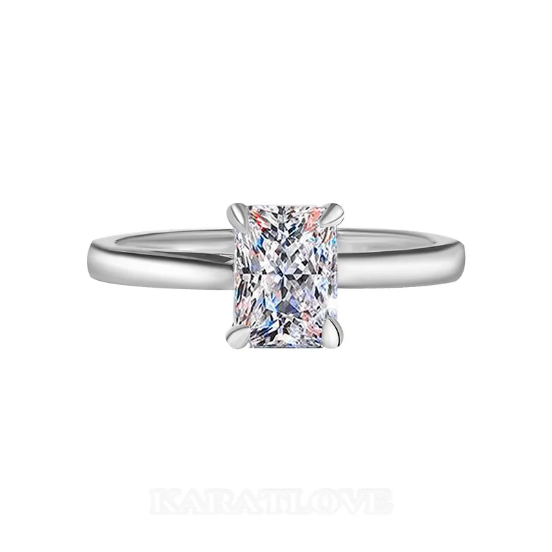 Radiant Cut Moissanite Diamond White 925 Sterling Silver Solitaire Engagement Ring