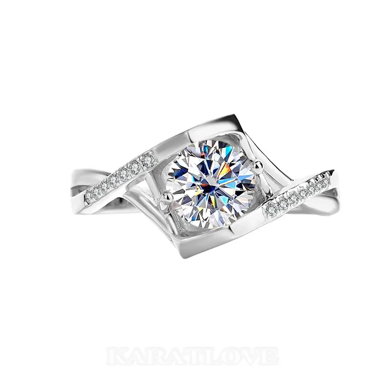 Round Cut Moissanite Diamond White 925 Sterling Silver Art Deco Engagement Ring