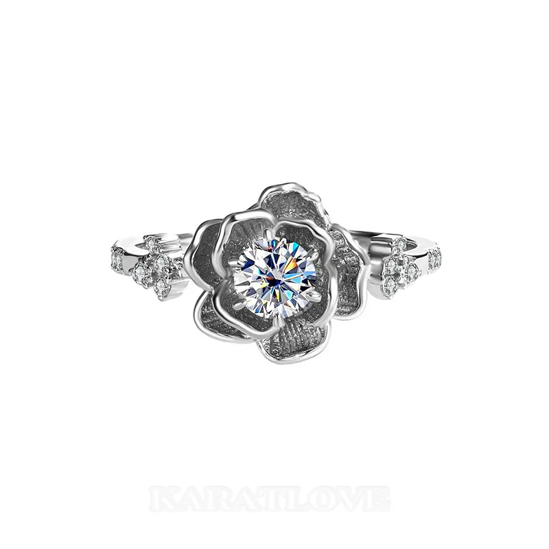 Round Cut Moissanite Diamond White 925 Sterling Silver Art Deco Engagement Ring