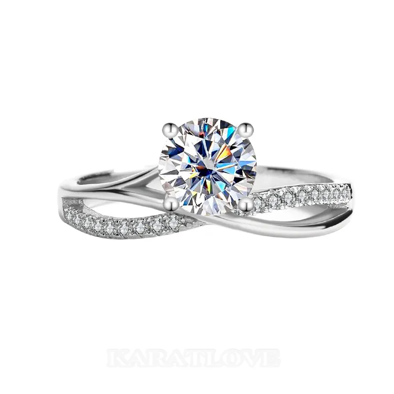 Round Cut Moissanite Diamond White 925 Sterling Silver Classic Engagement Ring