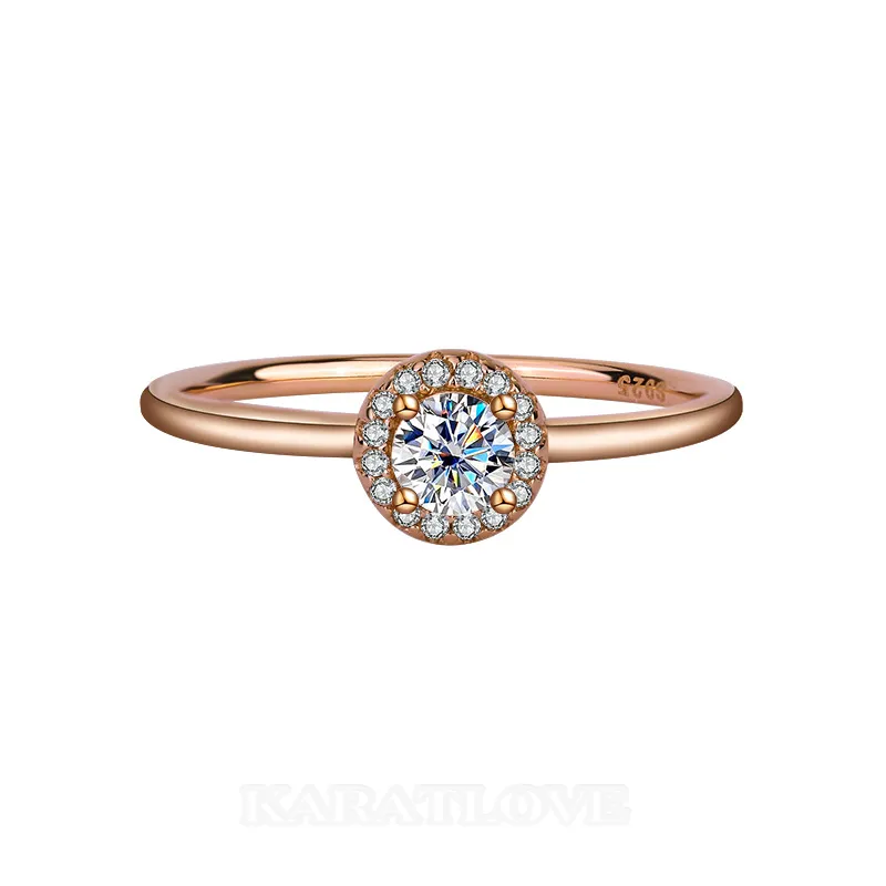 Round Cut Moissanite Diamond White Rose Gold 925 Sterling Silver Halo Engagement Ring