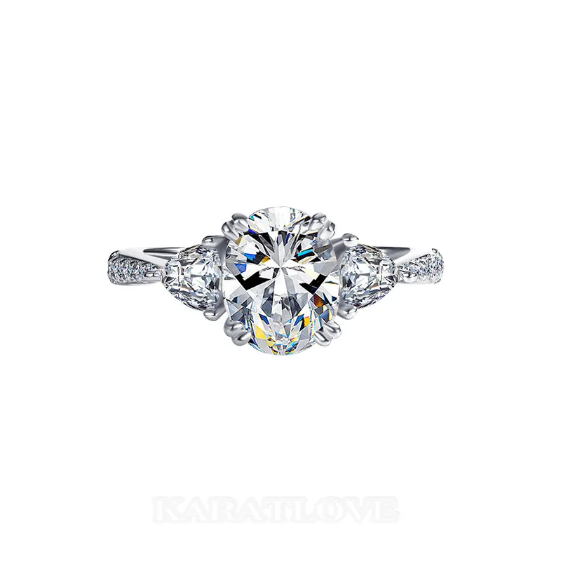 Oval Cut Moissanite Diamond White 925 Sterling Silver 3-Stone Engagement Ring