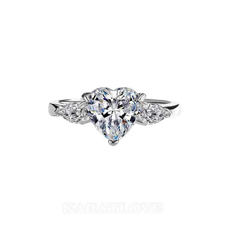 Heart Cut Moissanite Diamond White 925 Sterling Silver 3-Stone Engagement Ring