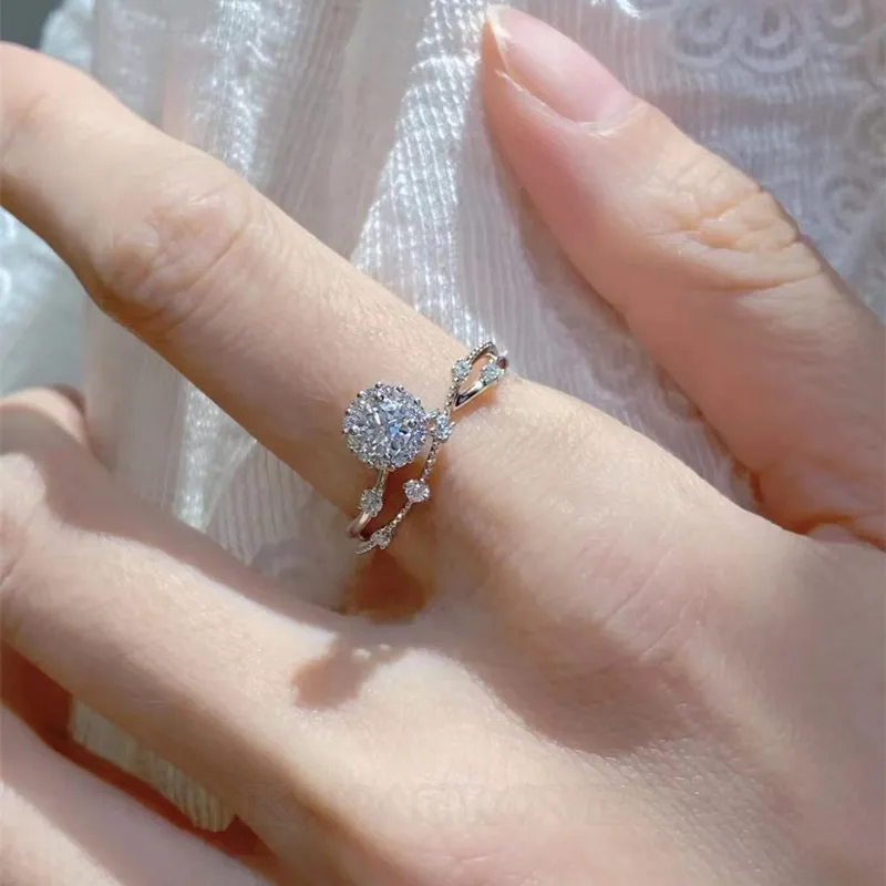 Round Cut Moissanite Diamond White 925 Sterling Silver Halo Engagement Ring