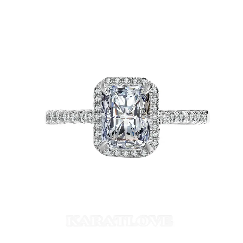 Radiant Cut Moissanite Diamond White 925 Sterling Silver Halo Engagement Ring