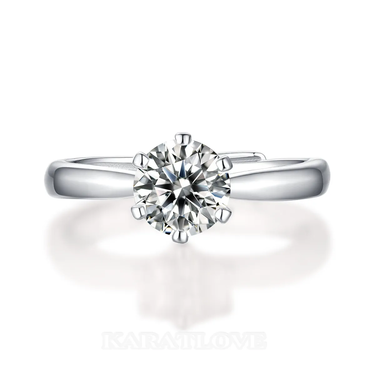 Round Cut Moissanite Diamond White 925 Sterling Silver Adjustable Size Solitaire Engagement Ring