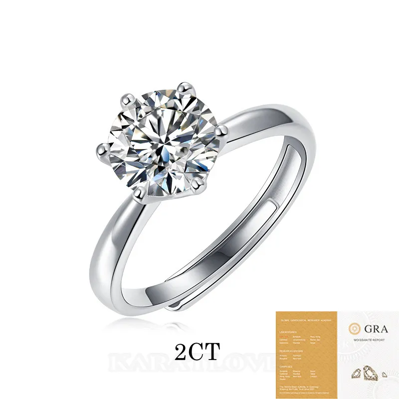 Round Cut Moissanite Diamond White 925 Sterling Silver Adjustable Size Solitaire Engagement Ring