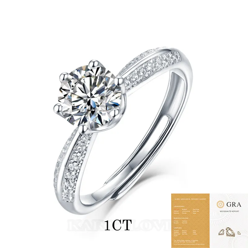 Round Cut Moissanite Diamond White 925 Sterling Silver Adjustable Size Engagement Ring