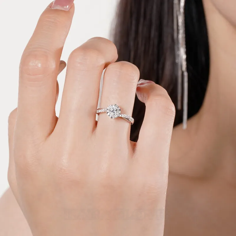 Round Cut Moissanite Diamond White 925 Sterling Silver Halo Engagement Ring