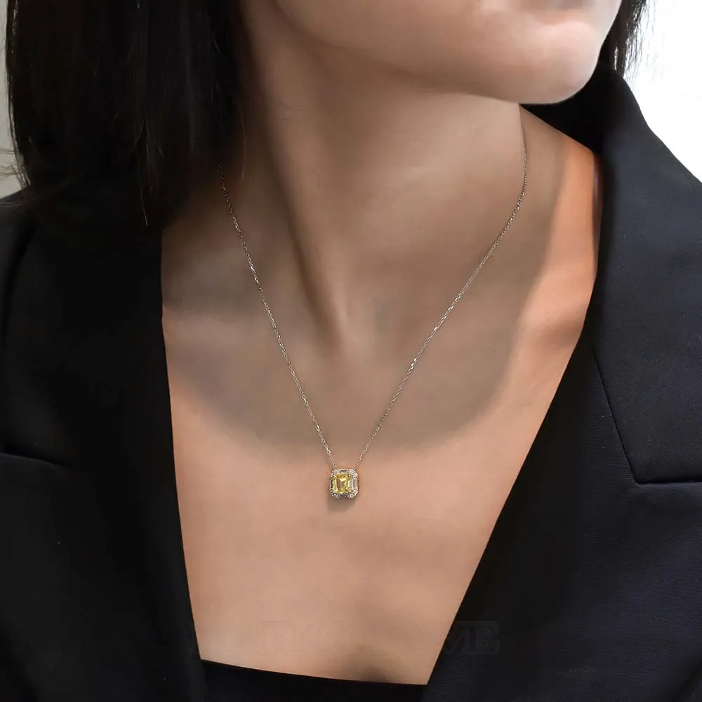 Asscher Citrine Yellow 925 Sterling Silver 16" Necklace