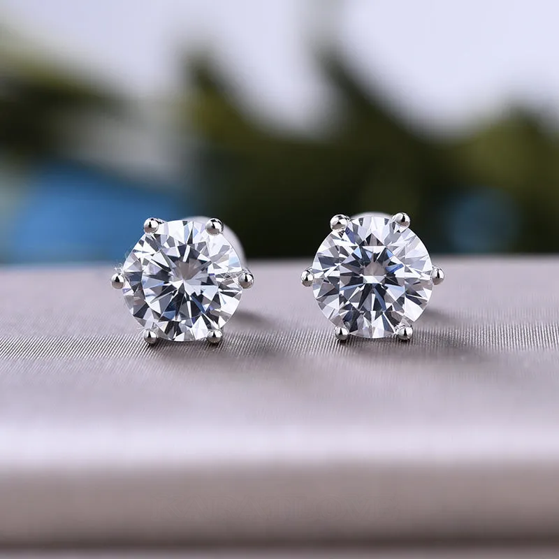 Diamond White Round Cut Stud Earrings In 925 Sterling Silver